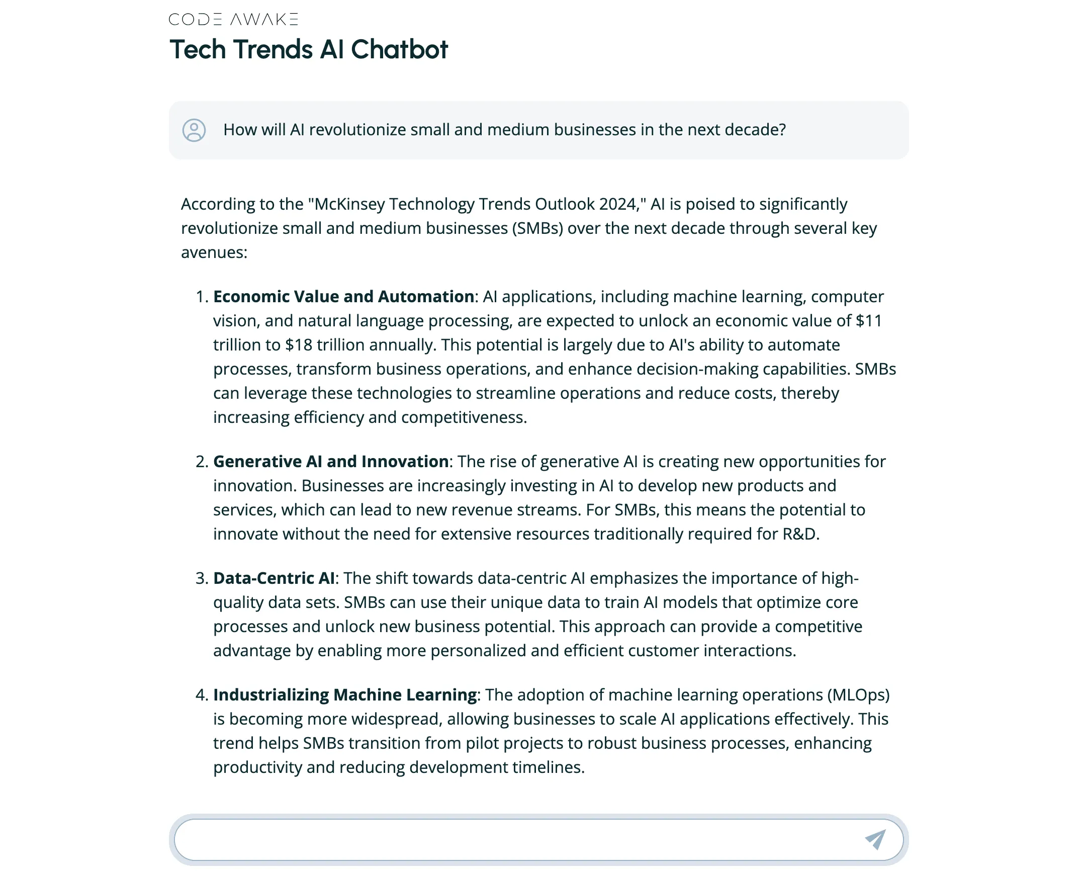 AI chatbot user interface